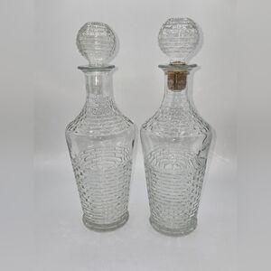 Vintage 1960s Clear Glass Decanter Basket‎ Weave Pattern Set of 2